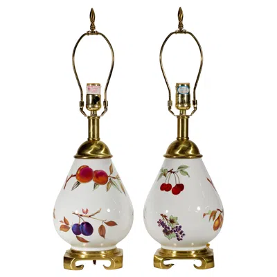 Pre-owned Royal Worcester England Pair Of Porcelain Table Lamps Evesham In Sand