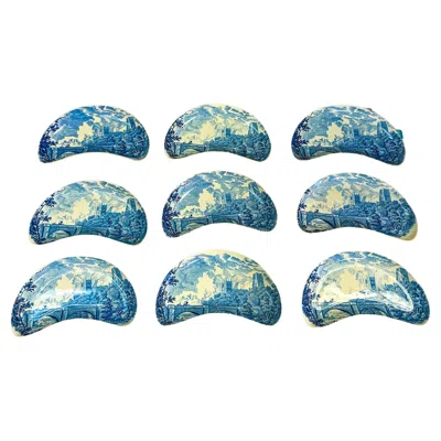 Pre-owned Royal Worcester English  Blue & White Transferware Porcelain Bone Dishes - S/9