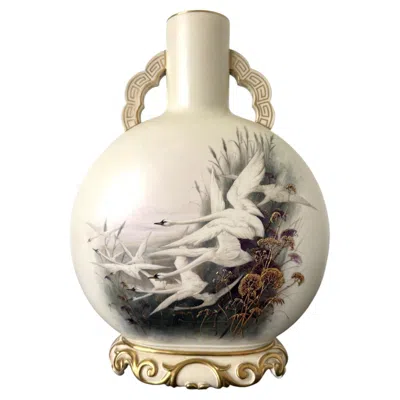 Pre-owned Royal Worcester Large Porcelain Moon Vase Charles Henry Clifford Baldwyn For  In Sand