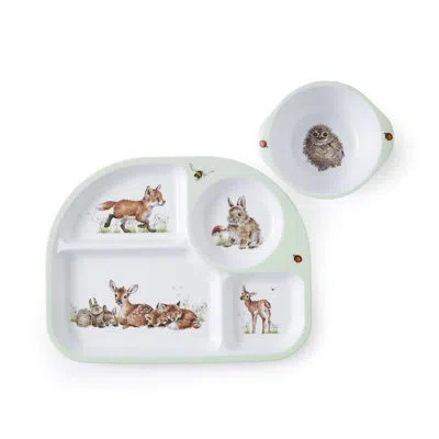 Royal Worcester Little Wren 2-piece Divided Plate & Bowl Set In White