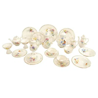 Pre-owned Royal Worcester Multi-color Hand-painted Enamel Breakfast Service For Two In White