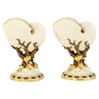 Pre-owned Royal Worcester Pair Of 19th Century Aesthetic Movement  Shell And Coral Vases In Red