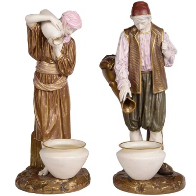 Pre-owned Royal Worcester Pair Of 19th Century  Eastern Water Carriers In Brown