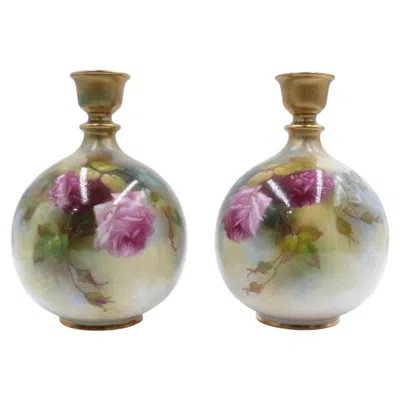 Pre-owned Royal Worcester Pair Of  Art Nouveau Vases. In Brown