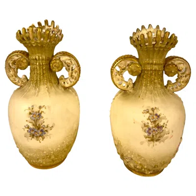 Pre-owned Royal Worcester Pair Of  Style Hand-crafted Porcelain Vases Blush Ivory Austrian In White