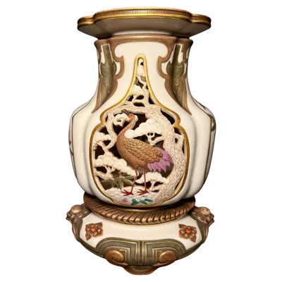 Pre-owned Royal Worcester Rare  Aesthetic Movement Reticulated Figural Vase In Sand