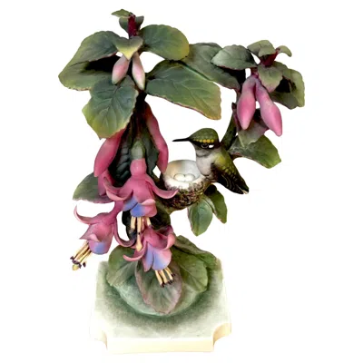Pre-owned Royal Worcester Ruby Throated Hummingbird By Dorothy Doughty With Custom Crate In Brown