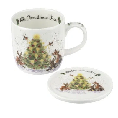 Royal Worcester Rw-wrendale Designs Mug & Coaster St Christms Tree In White