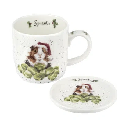 Royal Worcester Rw-wrendale Designs Mug & Coaster St Sprouts In White