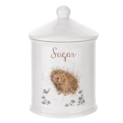 Royal Worcester Rw-wrendale Designs Sugar Canister Prickly Encount In White,brown