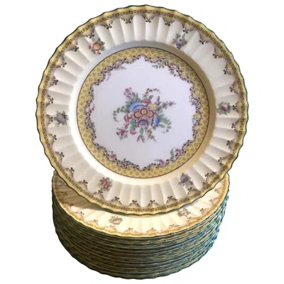 Pre-owned Royal Worcester Set Of 12 English Floral Service Dinner Plates By  In Sand