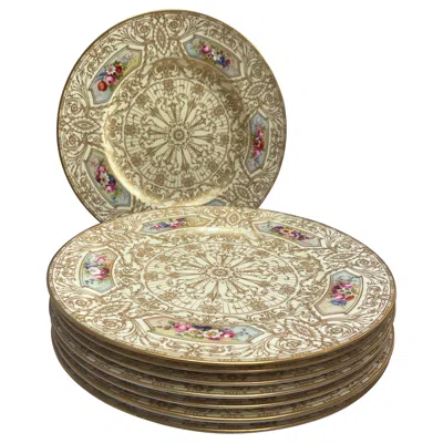 Pre-owned Royal Worcester Set Of 12  Hand-painted Gilded Plates, Signed E. Phillips, 1926 In Brown