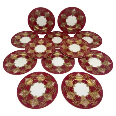 Pre-owned Royal Worcester Set Of 12  Two- Tone Heavily Raised Gilt Decorated Dinner Plates In Gold