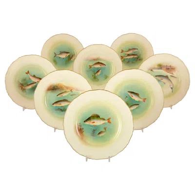 Pre-owned Royal Worcester Set Of Eight  Ichthyological Porcelain Plates In Sand