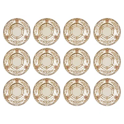 Pre-owned Royal Worcester Set Of Twelve  England Gilt Dinner Plates For R.h. Macy. New York In Beige