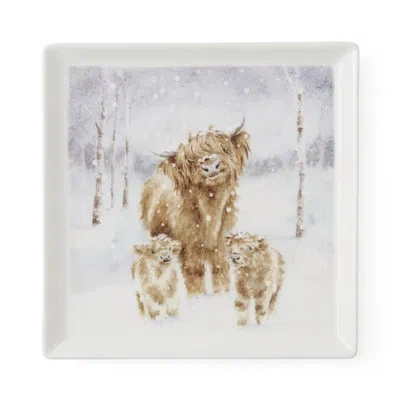 Royal Worcester Square Plate (highland Cow) In White