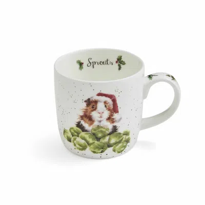 Royal Worcester Wrendale Designs Christmas 11 Ounce Bone China Mug In Sprouts (guinea Pig)