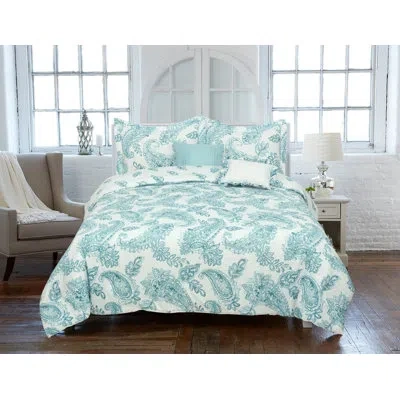Royale Linens Aruba Blue Microfiber Reversible 5 Piece Comforter Set In Blue Paisley