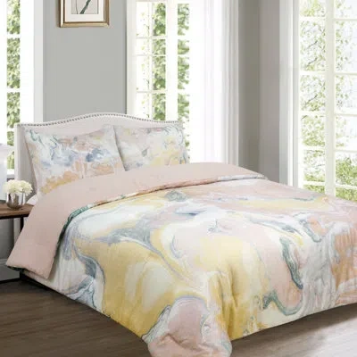 Royale Linens Cotton Channel Comforter In Pink,cream Marbled,gray