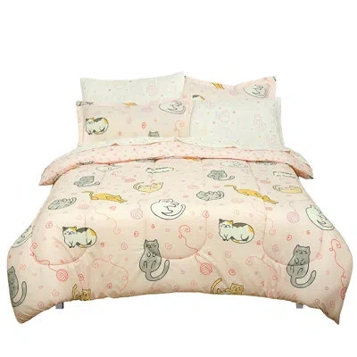 Royale Linens Light Pink Microfiber Reversible Comforter Set In Light Pink,yellow,gray,white,tan