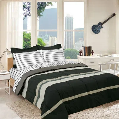 Royale Linens Rugby Reversible Comforter Set In Gray