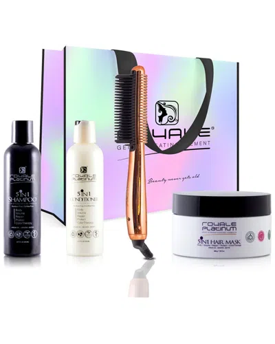 Royale Rose Gold Electroplated Ceramic Straightening Brush W/ Cleanse & Treat Collection