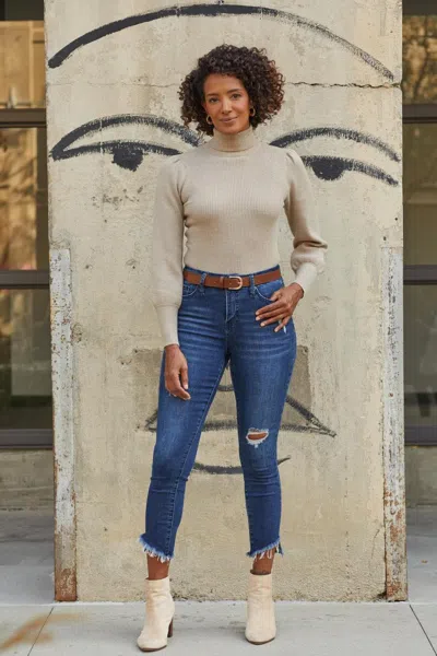 Women's Curvy Fit High Rise Frayed Slanted Ankle Jean In Blue from YMI Jeans