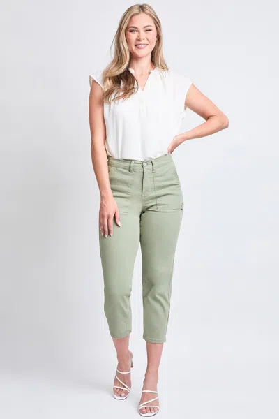 Royalty Women's High Rise Cropped Elastic Waistband Tummy Control Pant In Green