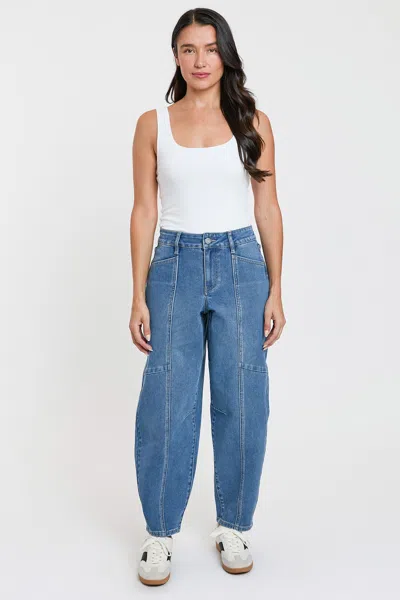Royalty Women's High Rise Seamed Barrel Jeans In Blue