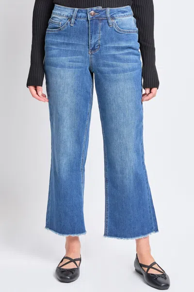 Royalty Women's High Rise Wide Leg Crop Raw Hem Jean In Blue