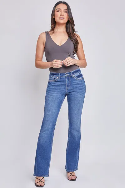 Royalty Women's Mid-rise Studded Cross Flap Pocket Bootcut Jean In Blue