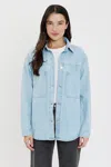 Royalty Women's Oversized Shacket With Front Patch Pockets In Blue