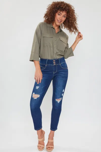 Royalty Women's Petite Wannabettabutt 3 Button Skinny Ankle Sustainable Jean In Blue