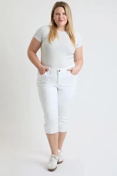 Royalty Women's Plus Premium Stretch Cuff Essential Capri In White