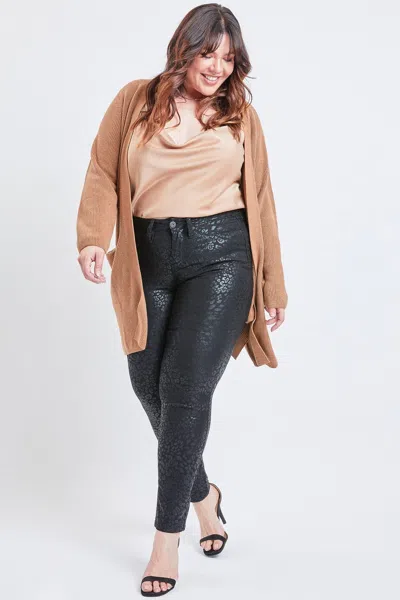Royalty Women's Plus Size Hyperstretch Skinny Pants, Coated Cheetah In Black