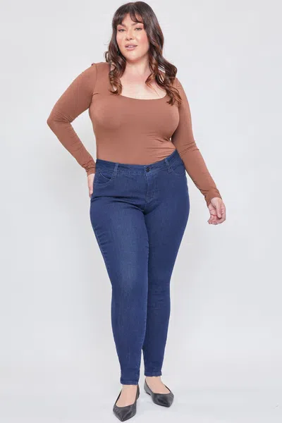 Royalty Women's Plus Size Wannabettabutt High Rise 1 Button Skinny Jean With Regular Hem In Blue