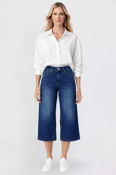 Royalty Women's Premium Stretch Cropped Wide Leg Jeans In Blue