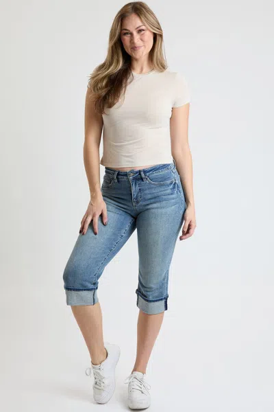 Royalty Women's Premium Stretch Essential Cuff Capri In Blue