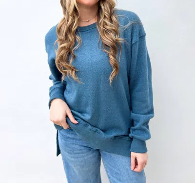 Royce Brand Abrianna Long Sleeve French Terry Crewneck Fleece In Blue Stone