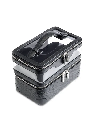 Royce New York Double Decker Leather Cosmetic Bag In Black