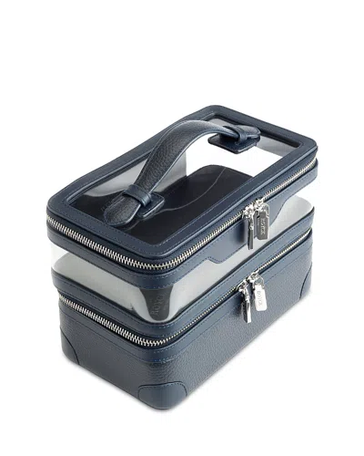 Royce New York Double Decker Leather Cosmetic Bag In Blue