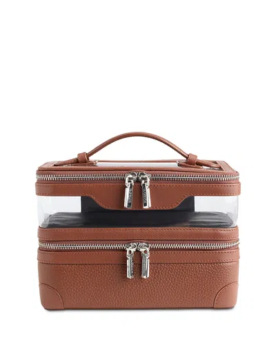 Royce New York Double Decker Leather Cosmetic Bag In Brown