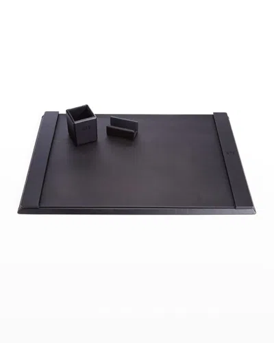 Royce New York Leather Suede-lined 3-piece Executive Desk Accessory Set In Black