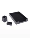 Royce New York Leather Suede-lined 3-piece Executive Desk Accessory Set In Black