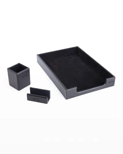 ROYCE NEW YORK MONOGRAMMED LEATHER EXECUTIVE DESK ACCESSORY SET