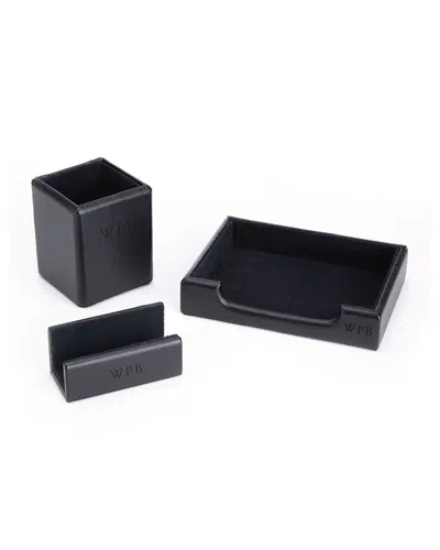ROYCE NEW YORK MONOGRAMMED LEATHER EXECUTIVE DESK ACCESSORY SET