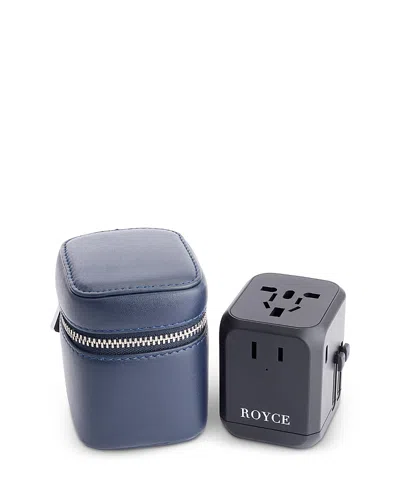 Royce New York International Travel Adapter & Leather Case In Blue