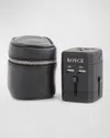 Royce New York International Travel Adapter & Monogrammed Leather Case Set In Black