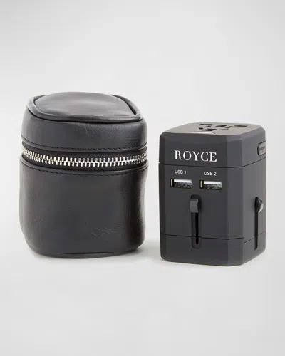 Royce New York International Travel Adapter & Monogrammed Leather Case Set In Black