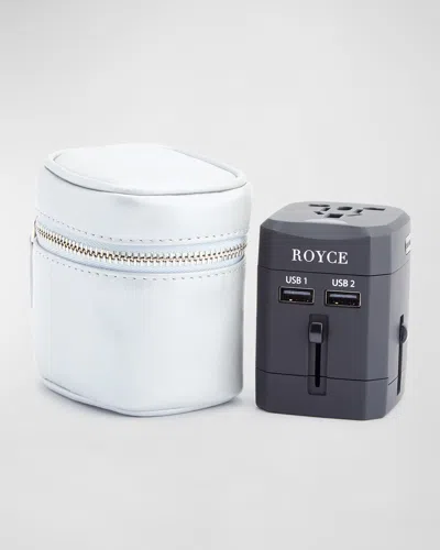 Royce New York International Travel Adapter & Monogrammed Leather Case Set In Silver
